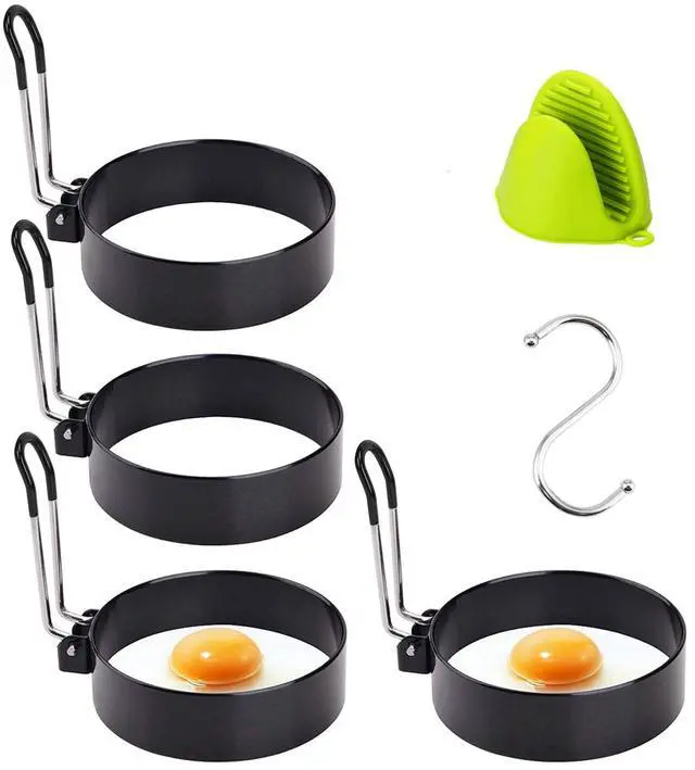 Main image of 4 Pack Stainless Steel Egg Ring Molds With Non Stick Metal Mold Shaper Circles For Fried Egg McMuffin Sandwiches,Frying Or Shaping Eggs,Breakfast Household Kitchen Cooking Tool Omelette