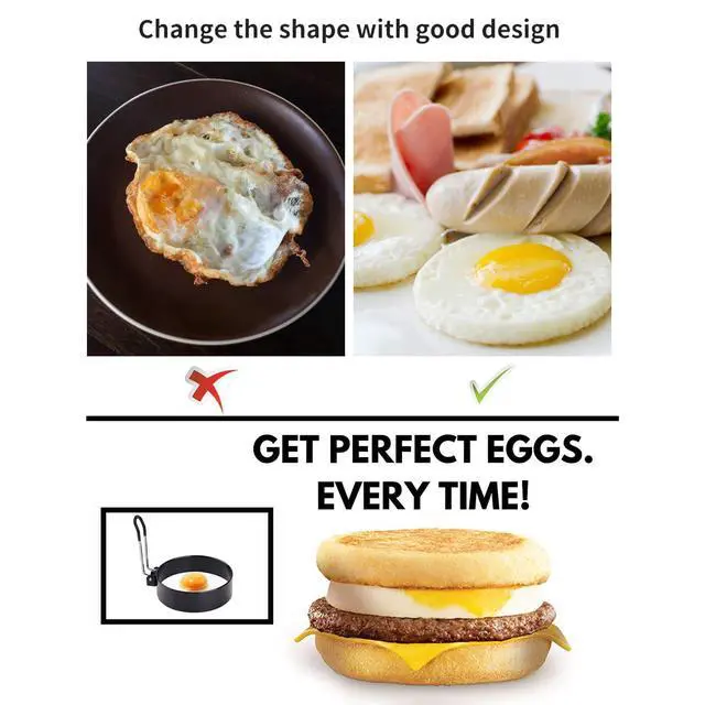 Alt view image 2 of 7 - 4 Pack Stainless Steel Egg Ring Molds With Non Stick Metal Mold Shaper Circles For Fried Egg McMuffin Sandwiches,Frying Or Shaping Eggs,Breakfast Household Kitchen Cooking Tool Omelette