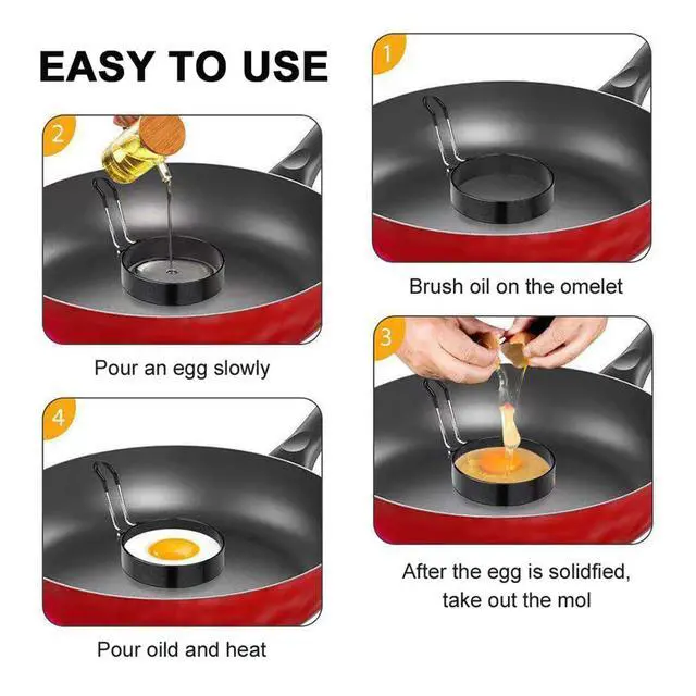 Alt view image 5 of 7 - 4 Pack Stainless Steel Egg Ring Molds With Non Stick Metal Mold Shaper Circles For Fried Egg McMuffin Sandwiches,Frying Or Shaping Eggs,Breakfast Household Kitchen Cooking Tool Omelette