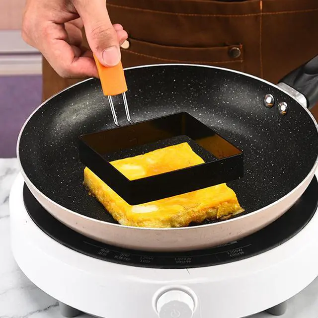 Alt view image 5 of 7 - Large 4 Pcs 4 Inch Sqaure Egg Ring for Griddle Frying Egg,4" Non-stick Stainless Steel Square Egg Mold,Square Omelet Ring Pancake Mold Maker With Silicone Insulated Handle Oil Brush & Egg Separator
