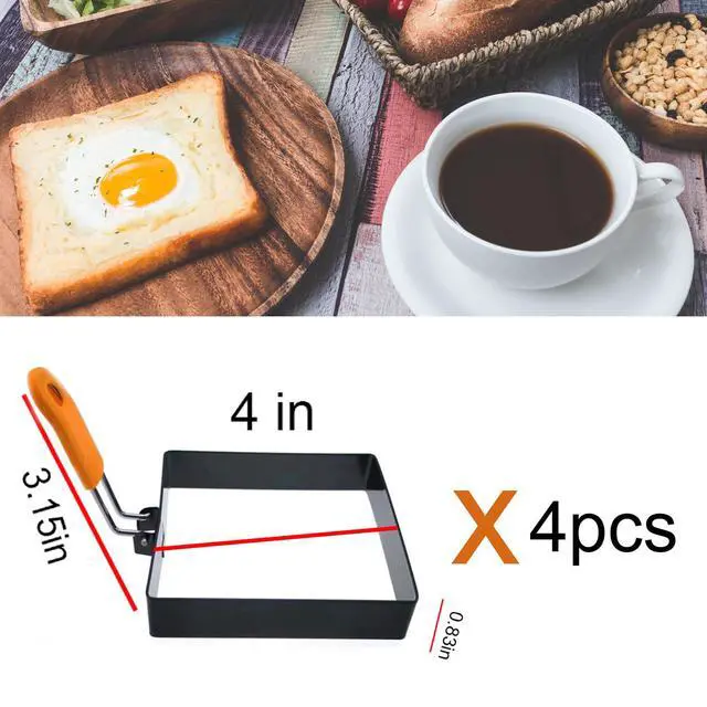 Alt view image 6 of 7 - Large 4 Pcs 4 Inch Sqaure Egg Ring for Griddle Frying Egg,4" Non-stick Stainless Steel Square Egg Mold,Square Omelet Ring Pancake Mold Maker With Silicone Insulated Handle Oil Brush & Egg Separator