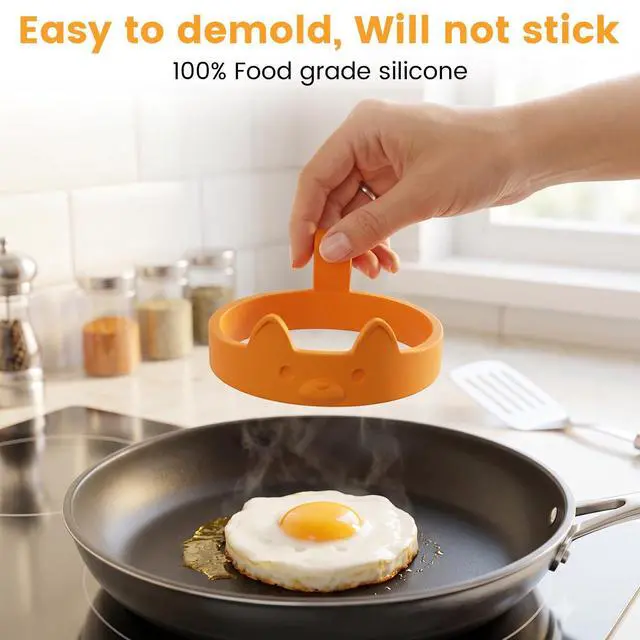 Alt view image 3 of 7 - Egg Ring 4 Pack Silicone Rings for Frying Eggs, Non Stick Fried Egg Cooker Ring, Cute Animal Designs Gifts for Family Friends, 4-inch Round Egg Mold for Pancakes Breakfast Sandwich Puppy