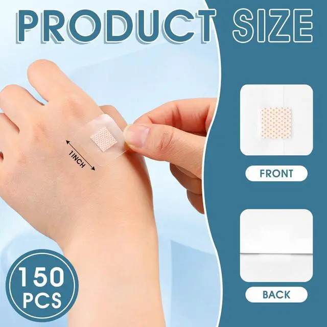 Alt view image 2 of 6 - 150 Pcs 1 Inch Clear Waterproof Adhesive Bandage Small Square Flexible Adhesive Bandages for Adult Minor Cuts, Abrasions, and Fingertip Wounds Care, Stays on Skin in Shower or Pool