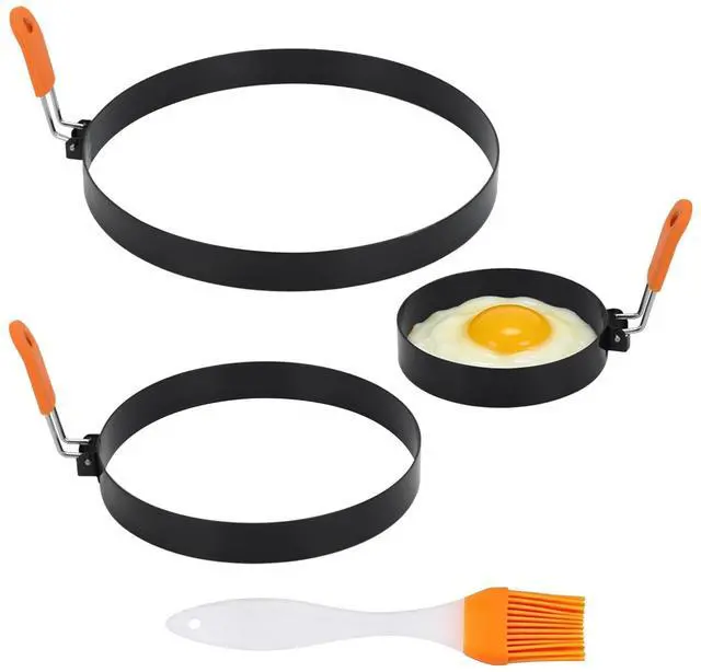 Main image of Stainless Steel Egg Rings, 8" Omelet Ring 6" Pancake Ring 4" Griddle Fried Egg Ring, Non-stick Round Food Cooking Rings Mold with Oil Brush