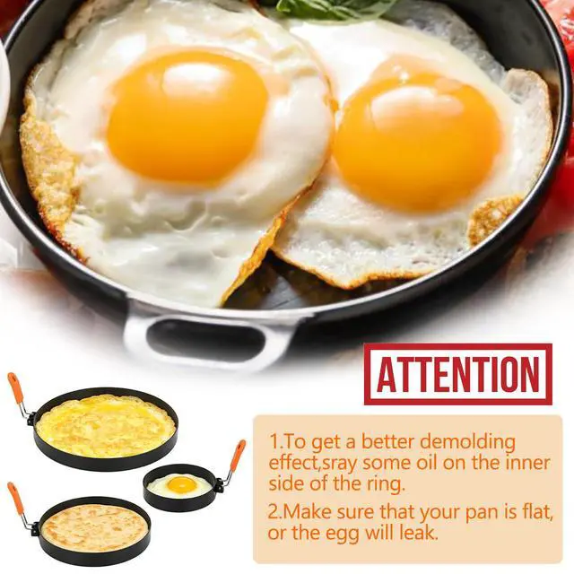 Alt view image 7 of 7 - Stainless Steel Egg Rings, 8" Omelet Ring 6" Pancake Ring 4" Griddle Fried Egg Ring, Non-stick Round Food Cooking Rings Mold with Oil Brush