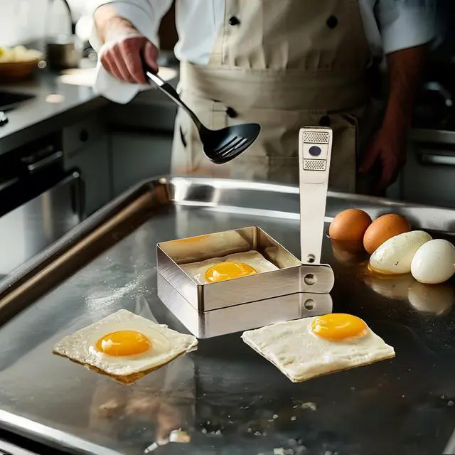 Alt view image 6 of 7 - Square Egg Mold for Griddle, Stainless Steel Ring with Foldable Handle