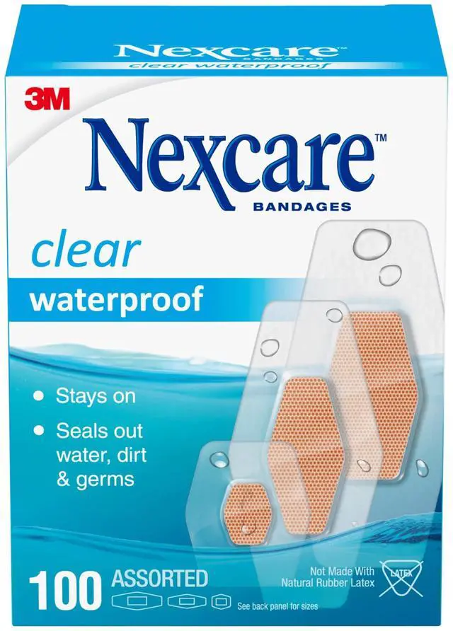 Main image of Waterproof Clear Bandages, Covers and Protects, 360 Degree Seal Around The Pad Offers Exceptional Protection Against Water, Dirt, and Germs, Assorted Sizes, 100 Count