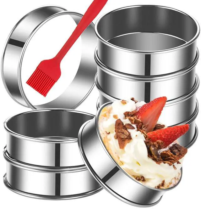 Main image of 8Pack 4 Inch English Muffin Rings, Stainless Steel Double Rolled Tart Rings, Round Metal Cooking Pastry Ring Molds for Baking