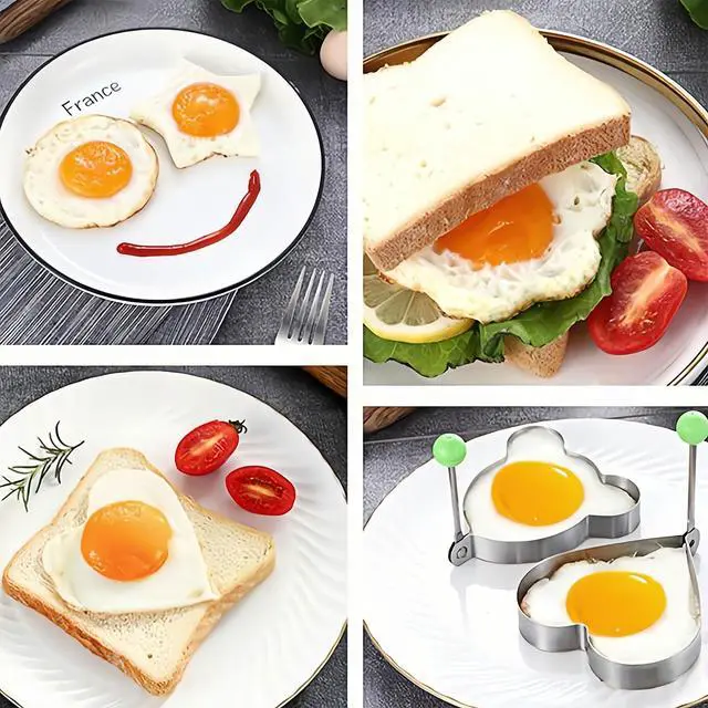 Alt view image 3 of 6 - 5 Pcs Pancake Molds for Griddle, Stainless Steel egg poacher, Egg Shaper Pancake Maker with Handle, Frying Cooking Kitchen Tool Gadget Rings, Multiple Fun Shapes Perfect for Breakfast Cooking