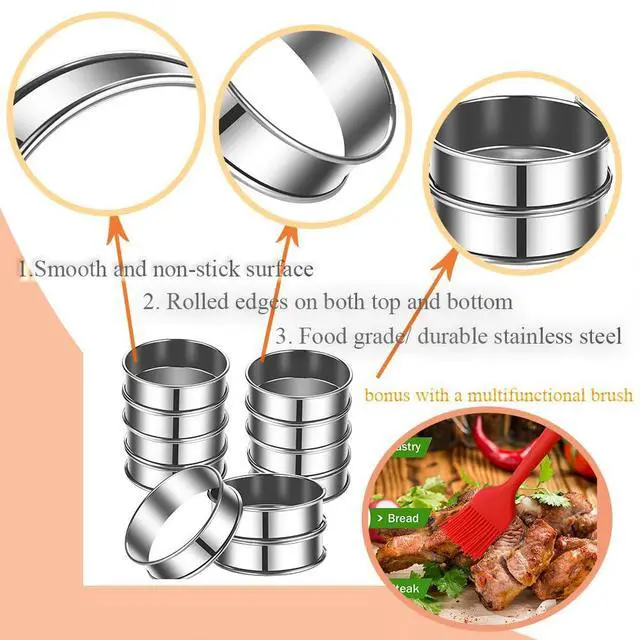 Alt view image 3 of 7 - 8Pack 4 Inch English Muffin Rings, Stainless Steel Double Rolled Tart Rings, Round Metal Cooking Pastry Ring Molds for Baking