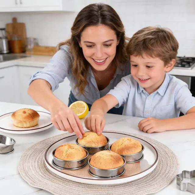 Alt view image 7 of 7 - 8Pack 4 Inch English Muffin Rings, Stainless Steel Double Rolled Tart Rings, Round Metal Cooking Pastry Ring Molds for Baking