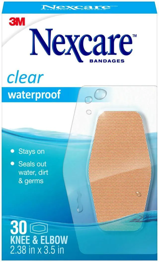 Main image of Waterproof Clear Bandages For Knee And Elbow, Stays On Skin In The Bath, Shower Or Pool, 2.38 x 3.5 in, 30 Count