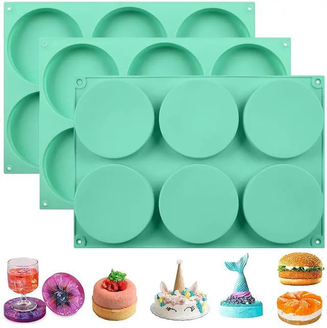 Main image of 4Inch Round Silicone Mold for Baking, 3Pcs Large Silicone Muffin Top Pan Non-Stick, 6-Cavity Baking Mold for Breakfast Sandwiches Hamburger Egg Whoopie Pie