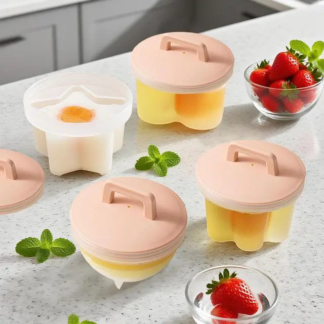 Alt view image 4 of 7 - 5 PCS Egg Poacher Cups, Pink Egg Cooker, Cute Shapes Reusable Egg Molds, Nonstick Egg Poaching Cups for Boiled Eggs Without Shell