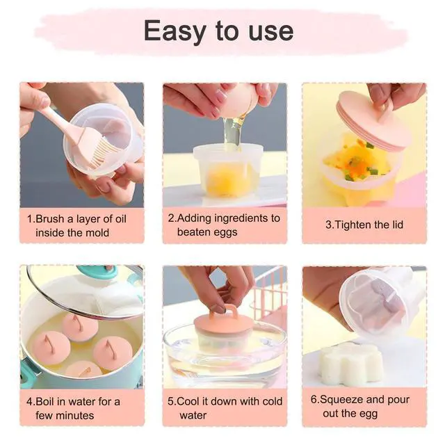 Alt view image 3 of 7 - 5 PCS Egg Poacher Cups, Pink Egg Cooker, Cute Shapes Reusable Egg Molds, Nonstick Egg Poaching Cups for Boiled Eggs Without Shell