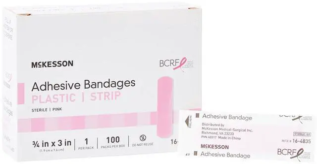 Main image of Adhesive Bandages, Sterile, Fabric, Pink, 3/4 x 3 in, 100 ct