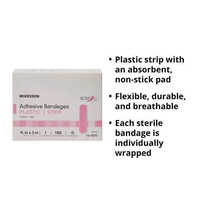 Alt view image 3 of 6 - Adhesive Bandages, Sterile, Fabric, Pink, 3/4 x 3 in, 100 ct
