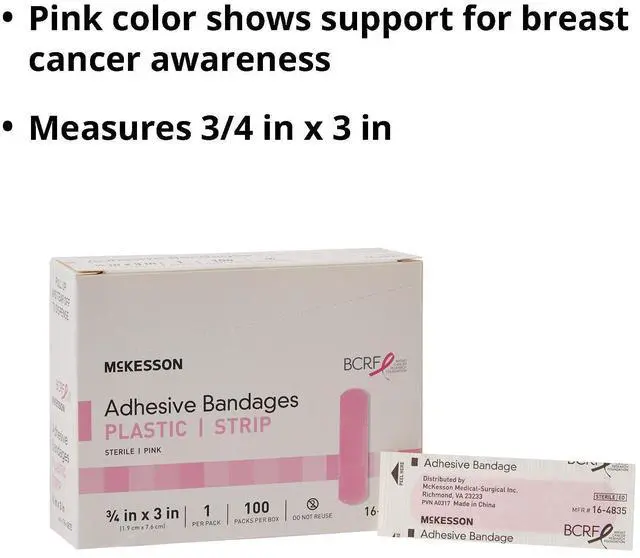 Alt view image 4 of 6 - Adhesive Bandages, Sterile, Fabric, Pink, 3/4 x 3 in, 100 ct