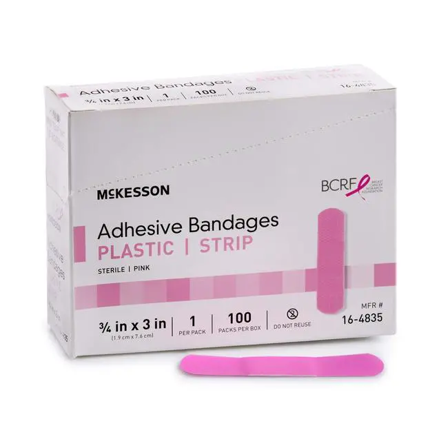 Alt view image 6 of 6 - Adhesive Bandages, Sterile, Fabric, Pink, 3/4 x 3 in, 100 ct