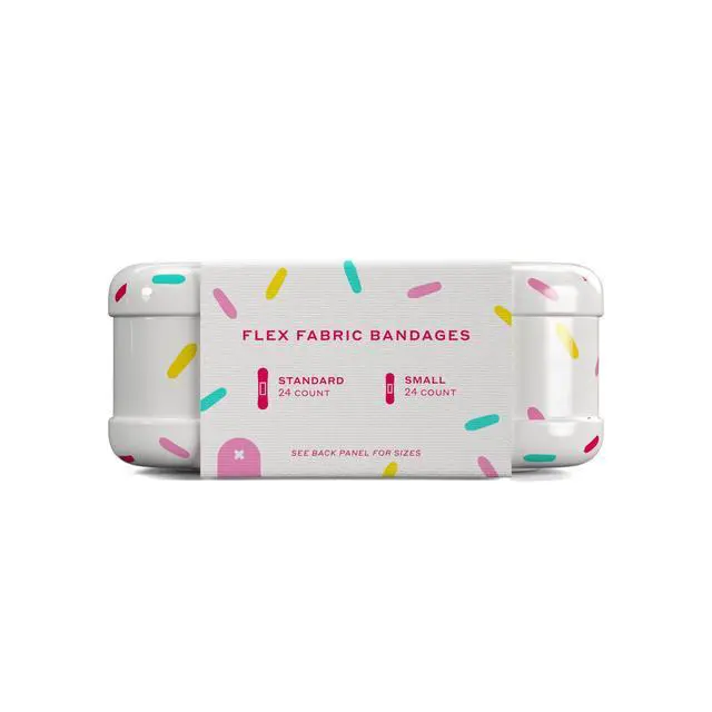 Alt view image 4 of 7 - Bandages | Adhesive Flexible Fabric Bravery Badges | Assorted Shapes for Minor Cuts, Scrapes, and Wounds | Colorful and Fun First Aid Tin | Ice Cream Patterns - 48 Count