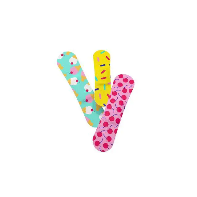 Alt view image 5 of 7 - Bandages | Adhesive Flexible Fabric Bravery Badges | Assorted Shapes for Minor Cuts, Scrapes, and Wounds | Colorful and Fun First Aid Tin | Ice Cream Patterns - 48 Count