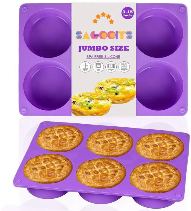Main image of 2 Pcs 6-Cavity Silicone Egg Molds for Oven Baking, 3.15 Inch Non-Stick Muffin Top Pans/Whoopie Pie Pan, Round Baking Molds for Breakfast Sandwiches Muffin Top