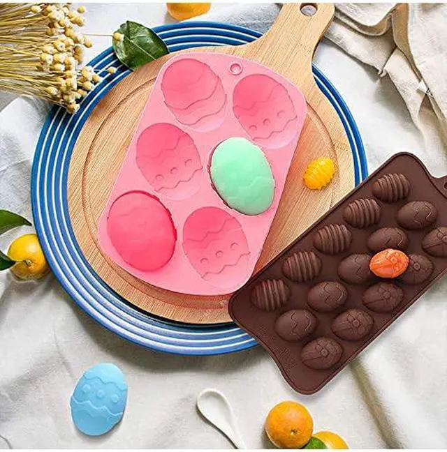 Alt view image 4 of 4 - Easter Egg Shaped Silicone Mold for DIY Cake Decoration, Chocolate, Pastry, Muffin, Bread, Ice Cube, Soap, 2Pcs Egg Shaped Chocolate Molds