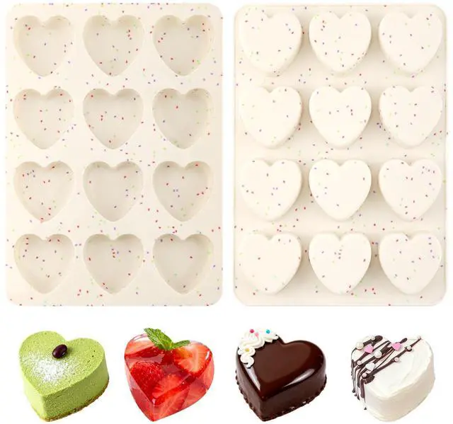 Main image of 2 Inch Silicone Heart Muffin Pan, Nonstick Silicone Molds for Baking, Cupcake Pan for Chocolate, Candy, Cake, Soap