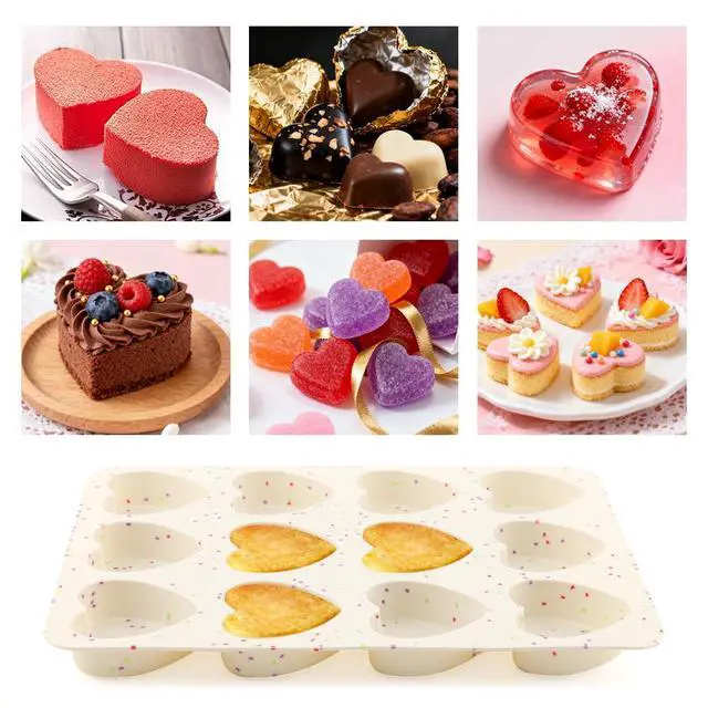 Alt view image 7 of 7 - 2 Inch Silicone Heart Muffin Pan, Nonstick Silicone Molds for Baking, Cupcake Pan for Chocolate, Candy, Cake, Soap