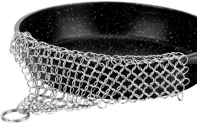 Main image of Cast Iron Cleaner 6"x6.3" 316L Stainless Steel Chainmail Scrubber for Griddle Skillet Dutch Oven Wok Stainless Steel Pot Cast Iron Pan Support Dishwasher Cleaning