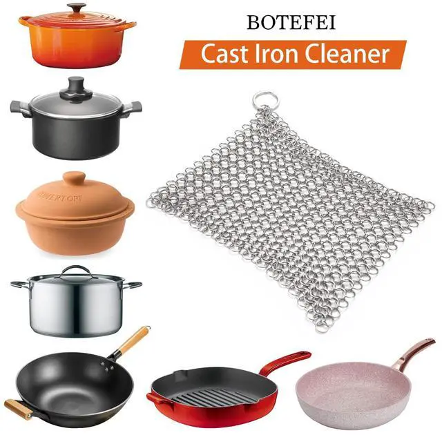 Alt view image 3 of 6 - Cast Iron Cleaner 6"x6.3" 316L Stainless Steel Chainmail Scrubber for Griddle Skillet Dutch Oven Wok Stainless Steel Pot Cast Iron Pan Support Dishwasher Cleaning
