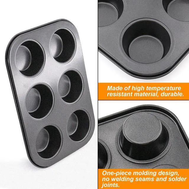 Alt view image 4 of 6 - 2 Packs Round Muffin Baking Pan, Premium Steel Muffin Pan for Baking, Cupcake Tin Cheesecake Pans, Bakeware Muffin Top Pan (6 Cups,Black)