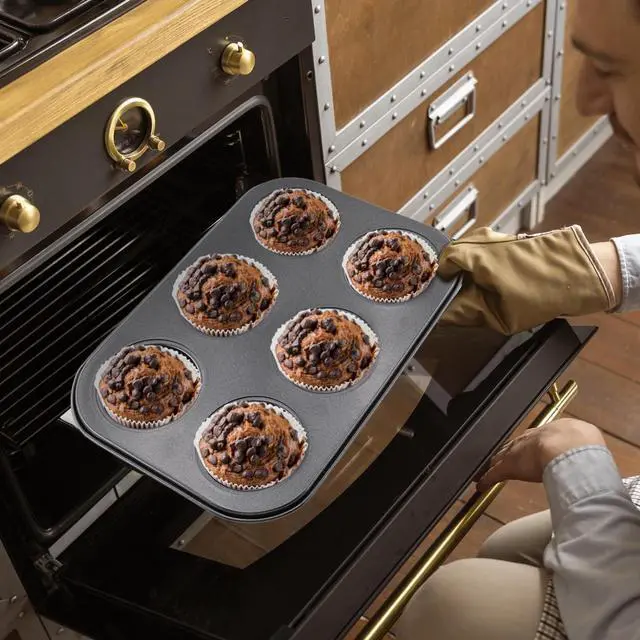 Alt view image 5 of 6 - 2 Packs Round Muffin Baking Pan, Premium Steel Muffin Pan for Baking, Cupcake Tin Cheesecake Pans, Bakeware Muffin Top Pan (6 Cups,Black)