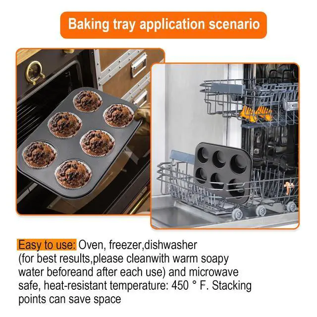 Alt view image 6 of 6 - 2 Packs Round Muffin Baking Pan, Premium Steel Muffin Pan for Baking, Cupcake Tin Cheesecake Pans, Bakeware Muffin Top Pan (6 Cups,Black)