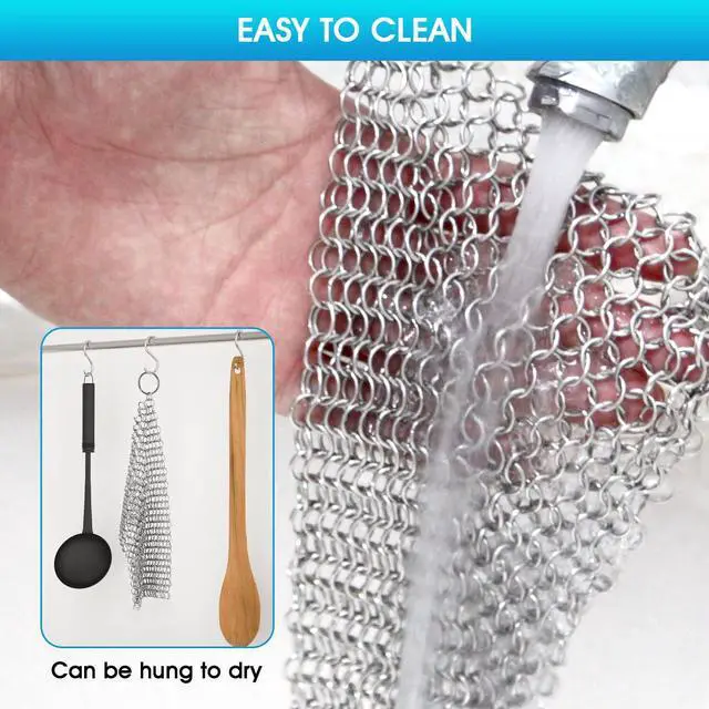 Alt view image 5 of 6 - Cast Iron Cleaner 6"x6.3" 316L Stainless Steel Chainmail Scrubber for Griddle Skillet Dutch Oven Wok Stainless Steel Pot Cast Iron Pan Support Dishwasher Cleaning