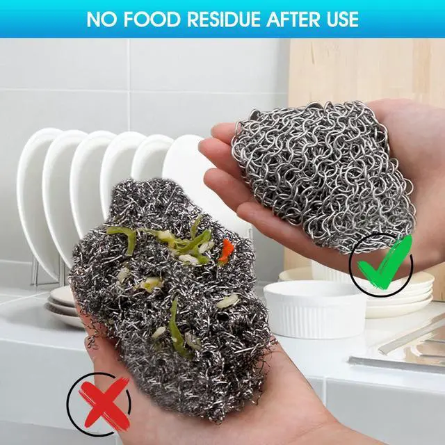 Alt view image 6 of 6 - Cast Iron Cleaner 6"x6.3" 316L Stainless Steel Chainmail Scrubber for Griddle Skillet Dutch Oven Wok Stainless Steel Pot Cast Iron Pan Support Dishwasher Cleaning