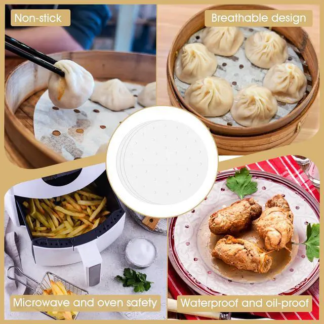 Alt view image 7 of 7 - 100 Pcs Bamboo Steamer Liner - 10" Round Steam Paper With Holes