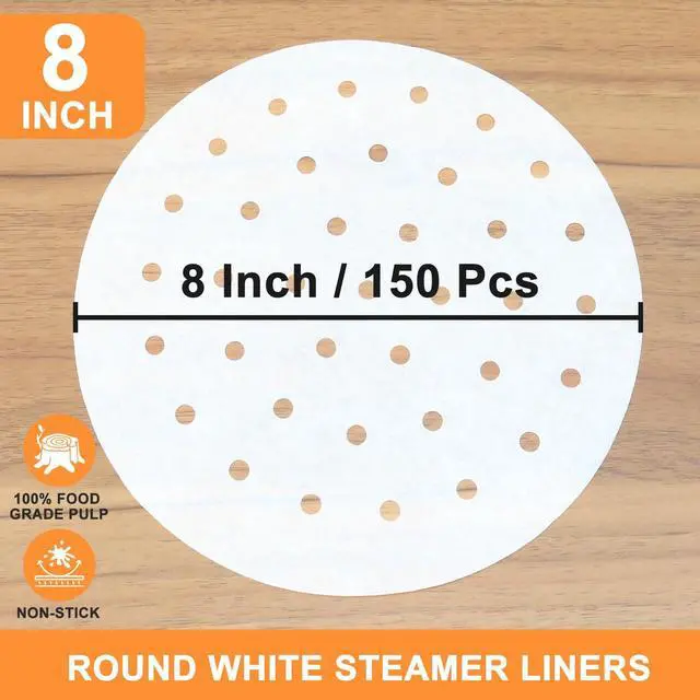 Alt view image 3 of 7 - Air Fryer Perforated Parchment Paper, Set of 150, 8 inch Air Fryer Liner/Bamboo Steamer Paper/Perforated Parchment Paper for Air Fryer, Steaming Basket and More