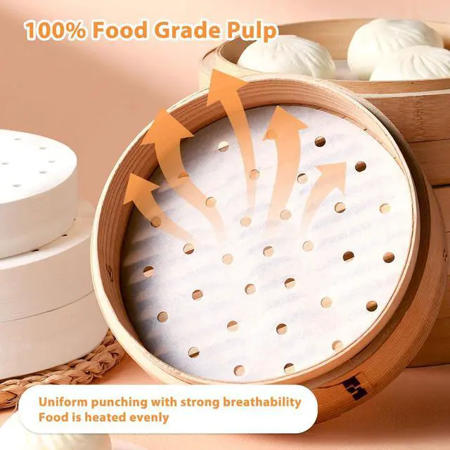 Alt view image 4 of 7 - Air Fryer Perforated Parchment Paper, Set of 150, 8 inch Air Fryer Liner/Bamboo Steamer Paper/Perforated Parchment Paper for Air Fryer, Steaming Basket and More
