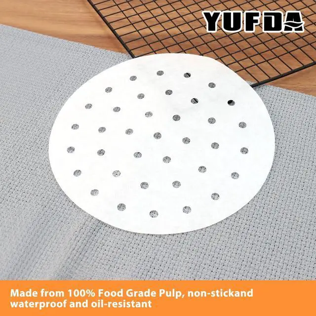 Alt view image 7 of 7 - Air Fryer Perforated Parchment Paper, Set of 150, 8 inch Air Fryer Liner/Bamboo Steamer Paper/Perforated Parchment Paper for Air Fryer, Steaming Basket and More