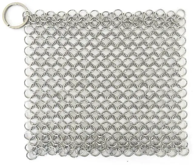 Main image of Vila Cast Iron Scrubber, 7 Inches Diameter, Square 316 Premium Stainless Steel, Lightweight, Flexible Chainmail Scrubber, Cleans Cookware with No Scratches or Residue