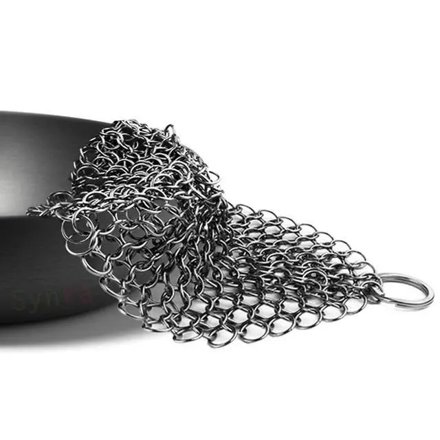 Alt view image 2 of 6 - Vila Cast Iron Scrubber, 7 Inches Diameter, Square 316 Premium Stainless Steel, Lightweight, Flexible Chainmail Scrubber, Cleans Cookware with No Scratches or Residue