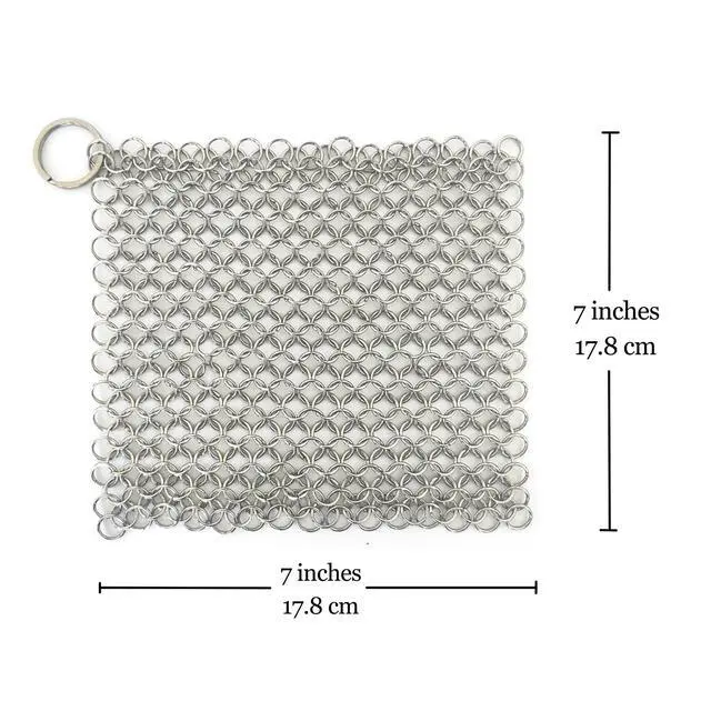 Alt view image 6 of 6 - Vila Cast Iron Scrubber, 7 Inches Diameter, Square 316 Premium Stainless Steel, Lightweight, Flexible Chainmail Scrubber, Cleans Cookware with No Scratches or Residue
