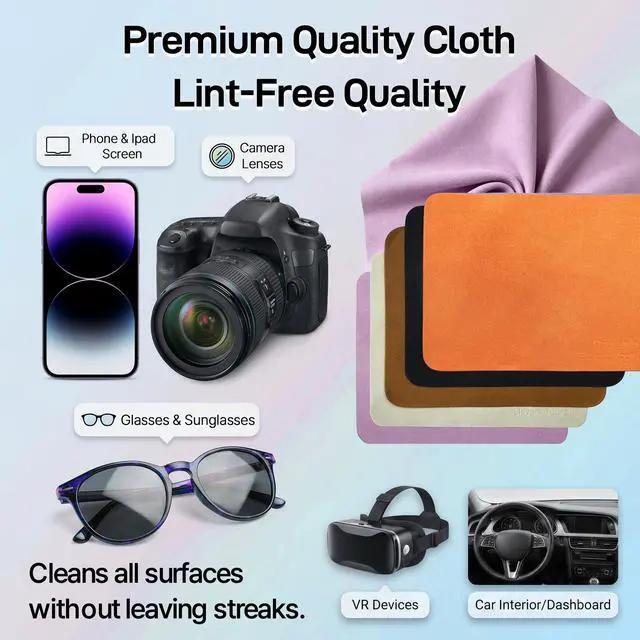 Alt view image 4 of 7 - 10 Pack Microfiber Cleaning Cloths, Premium 110D Scratch-Free & Lint-Free Clean Cloth for Eyeglasses, Phone Screen, Camera Lens, VR/AR Headset, Car Mirror, Reusable & Washable (5 Colour, 6.9 * 5.7)