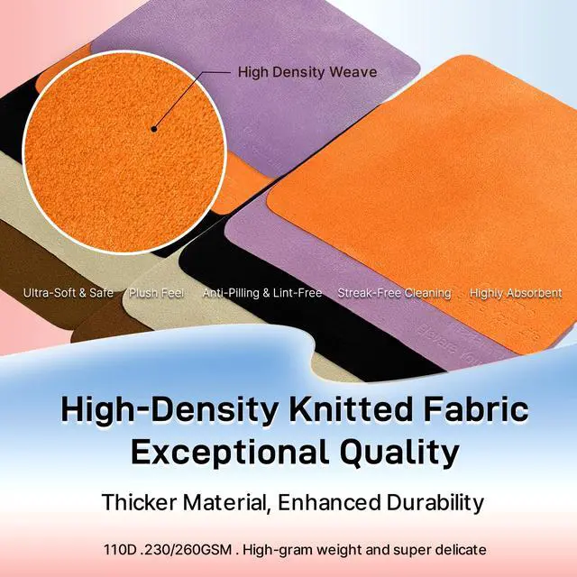 Alt view image 5 of 7 - 10 Pack Microfiber Cleaning Cloths, Premium 110D Scratch-Free & Lint-Free Clean Cloth for Eyeglasses, Phone Screen, Camera Lens, VR/AR Headset, Car Mirror, Reusable & Washable (5 Colour, 6.9 * 5.7)