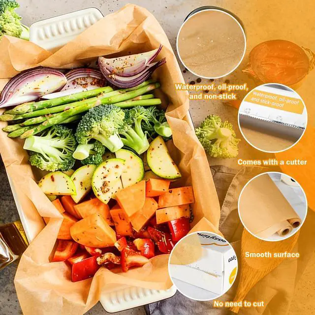 Alt view image 3 of 7 - 12in x 49ft Unbleached Parchment Paper Roll, High Temperature Resistant Parchment Paper for Baking, Non-Stick Greaseproof Baking Paper for Cooking Grilling Air Frying (Brown, 12in x 49ft)
