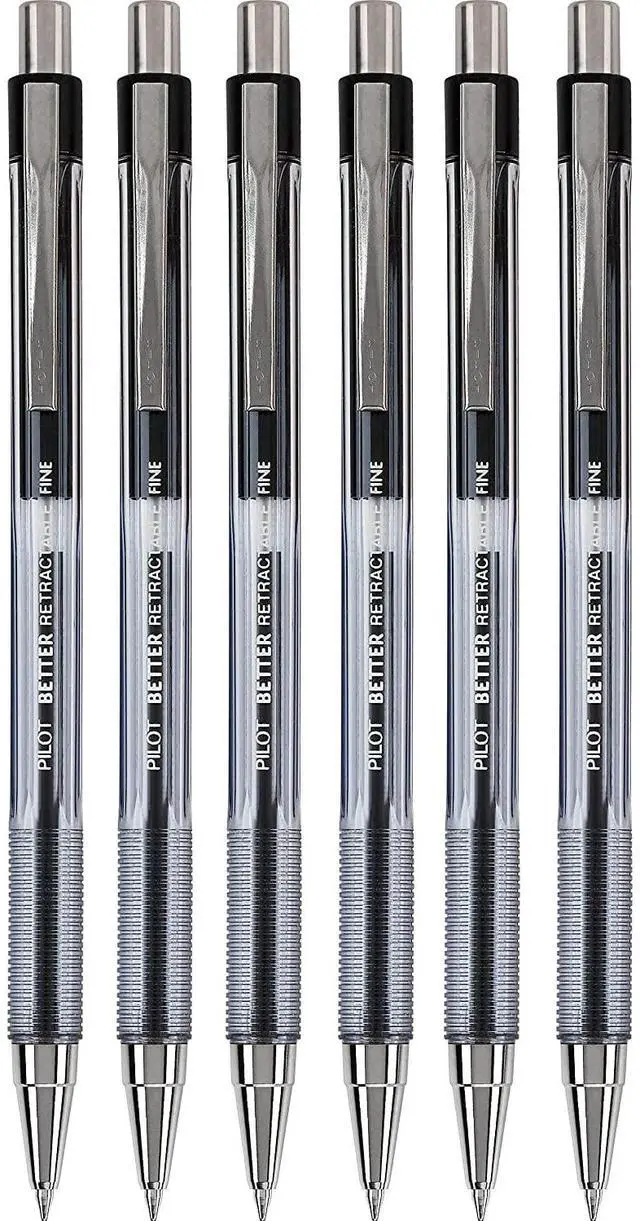 Main image of The Better Ball Point Pen Refillable & Retractable Ballpoint Pens, Fine Point, Black Ink, 6 PACK
