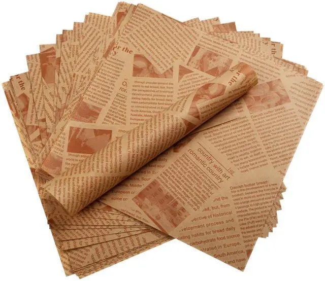 Main image of 200 Pcs Deli Wax Paper Sheets 10 x 10 Inch Old Newspaper Style Printed Greaseproof Deli Paper for Wrapping Breads Burgers French Fries Sandwiches (Brown)