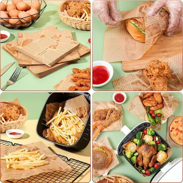 Alt view image 6 of 7 - 200 Pcs Deli Wax Paper Sheets 10 x 10 Inch Old Newspaper Style Printed Greaseproof Deli Paper for Wrapping Breads Burgers French Fries Sandwiches (Brown)