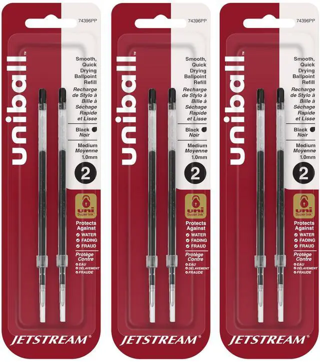 Main image of Uniball Jetstream Ballpoint Pen Refills, 1.0mm Bold Point, Black Ink, 6 Refills